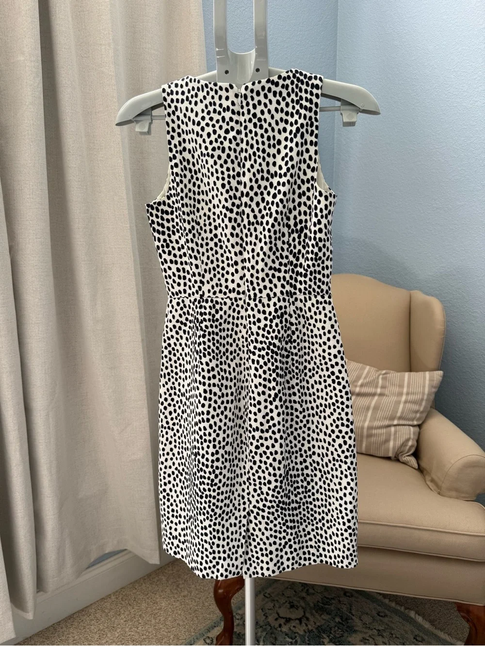 J Crew Sleeveless Black Navy & White Dot Pattern Sheath Dress Size 00 XS